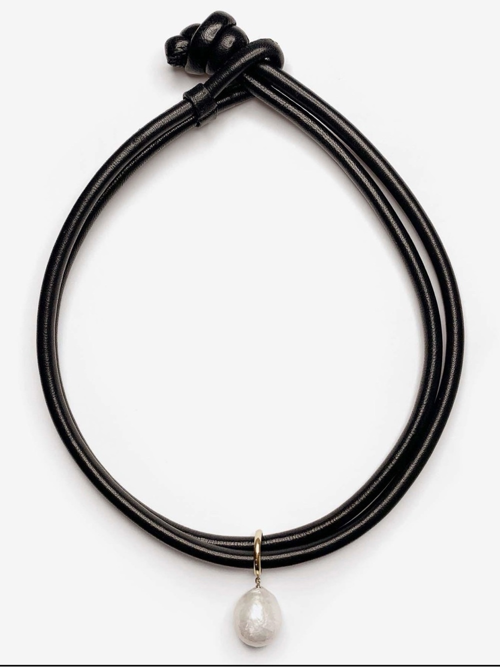 Mizuki Black Leather Cord Necklace with Baroque Pearl Drop